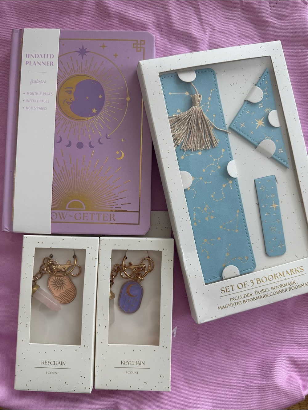 Undated Moon-Print Planner & Blue Constellation Bookmark Set